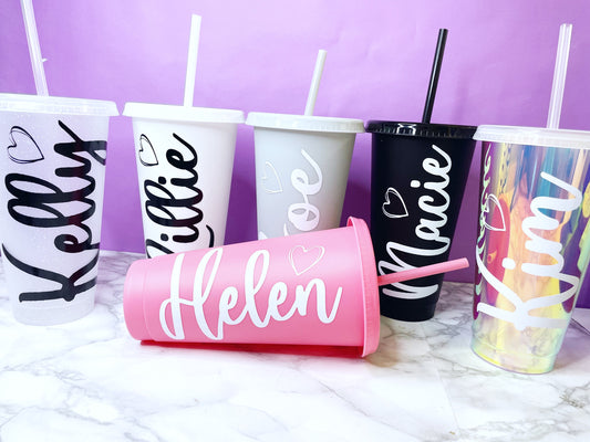 Bold Font Personalised Cold Cup with Straw