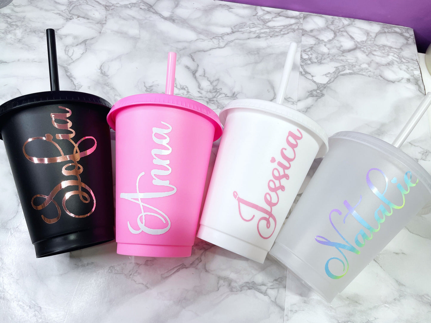 Children’s Personalised Cold Cup with Straw, Dainty Font