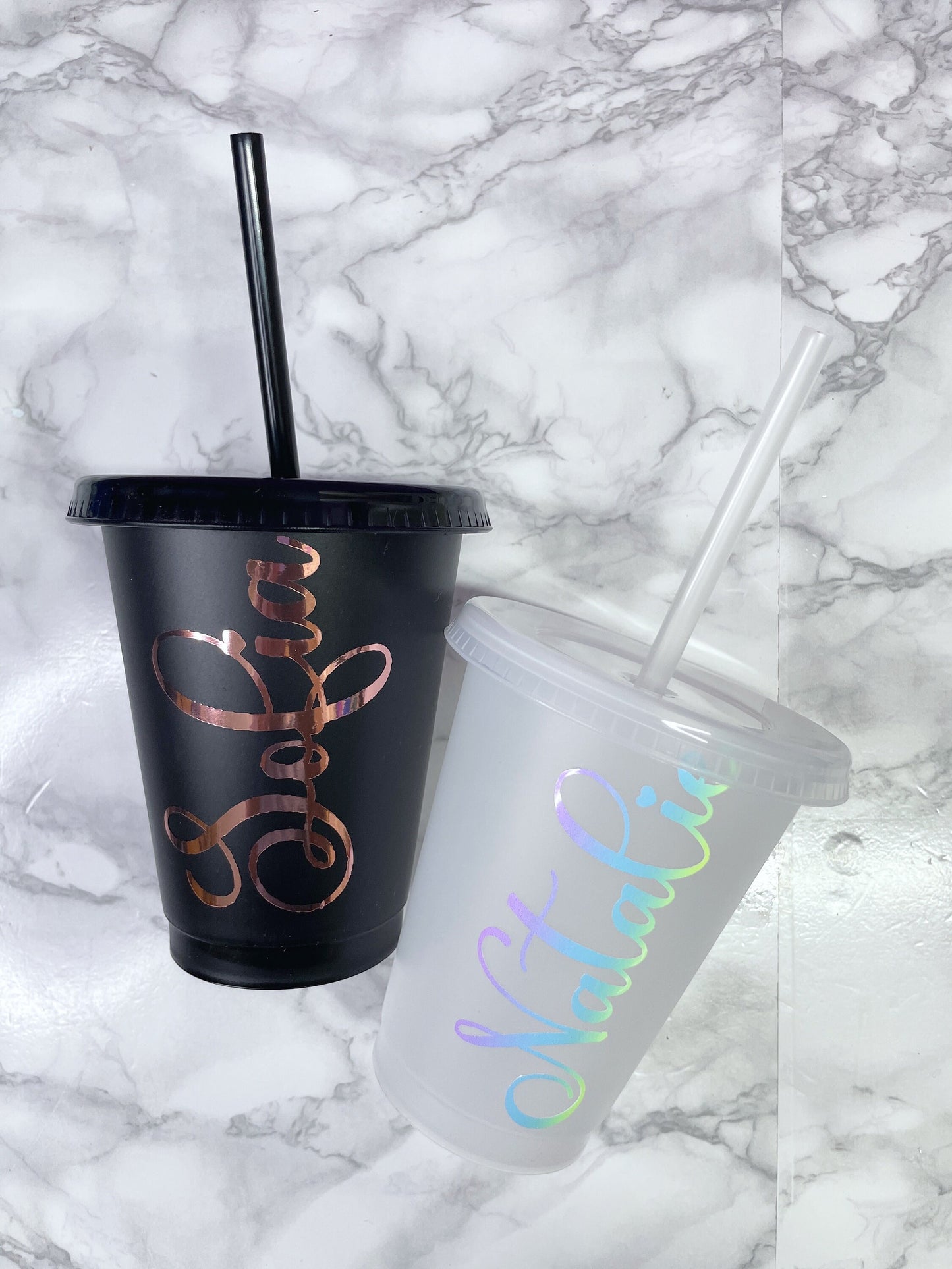 Children’s Personalised Cold Cup with Straw, Dainty Font