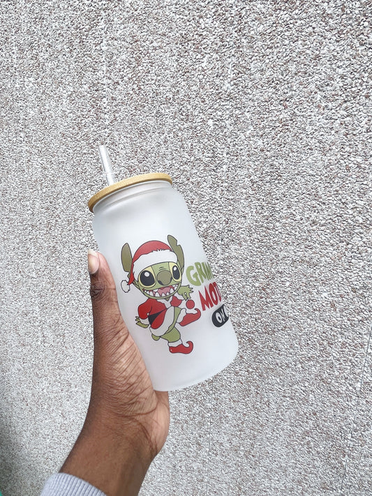 The Grinch Stitch Libby Can, Christmas Stitch Gift, Drink ware Gift, Birthday Gift For Her, Coffee Drinker Gift